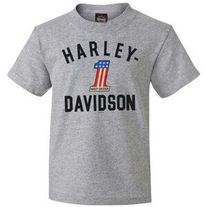 Harley-Davidson Big Boys' #1 Logo Short Sleeve Crew-Neck Tee Athletic Gray